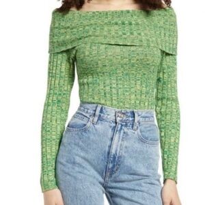 Pink Off-Shoulder Ribbed Top